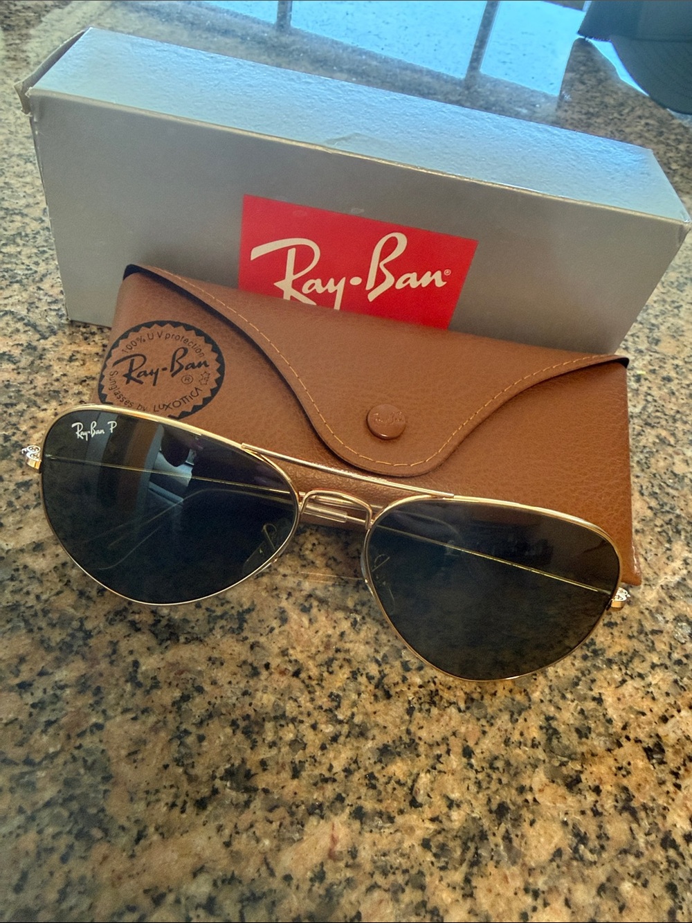 Ray-Ban Gold Frame Aviator Sunglasses with Black Lenses